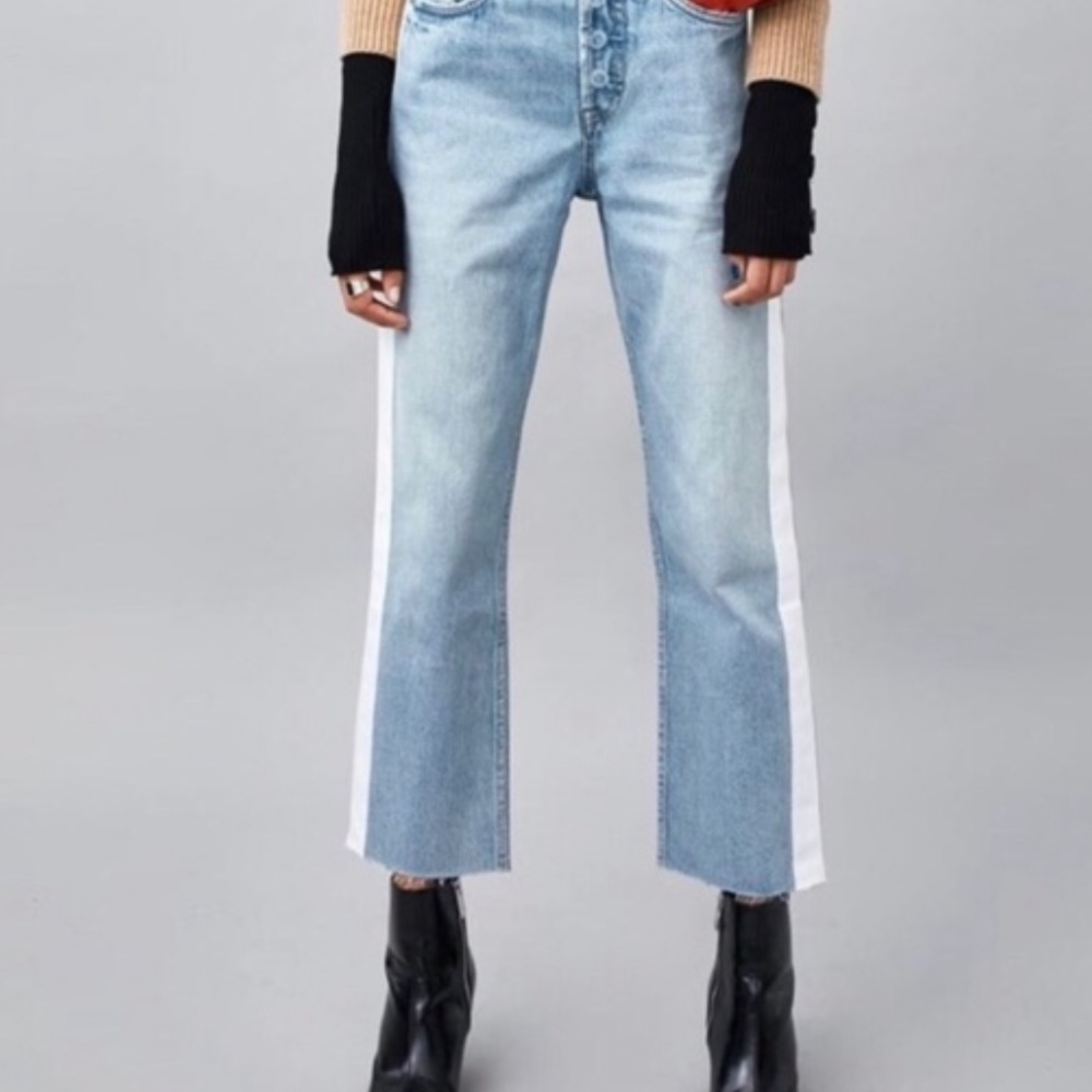 Zara- Light-Wash Jeans w/ White Stripe
